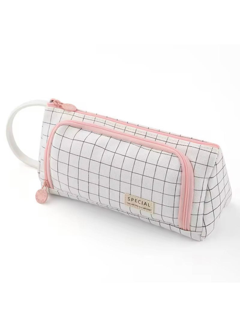 SPECIAL Large Capacity Pencil Case Organizer | Grid Pattern Stationery Pouch with Zipper | Portable Pen Bag for School, College & Office - Image 1